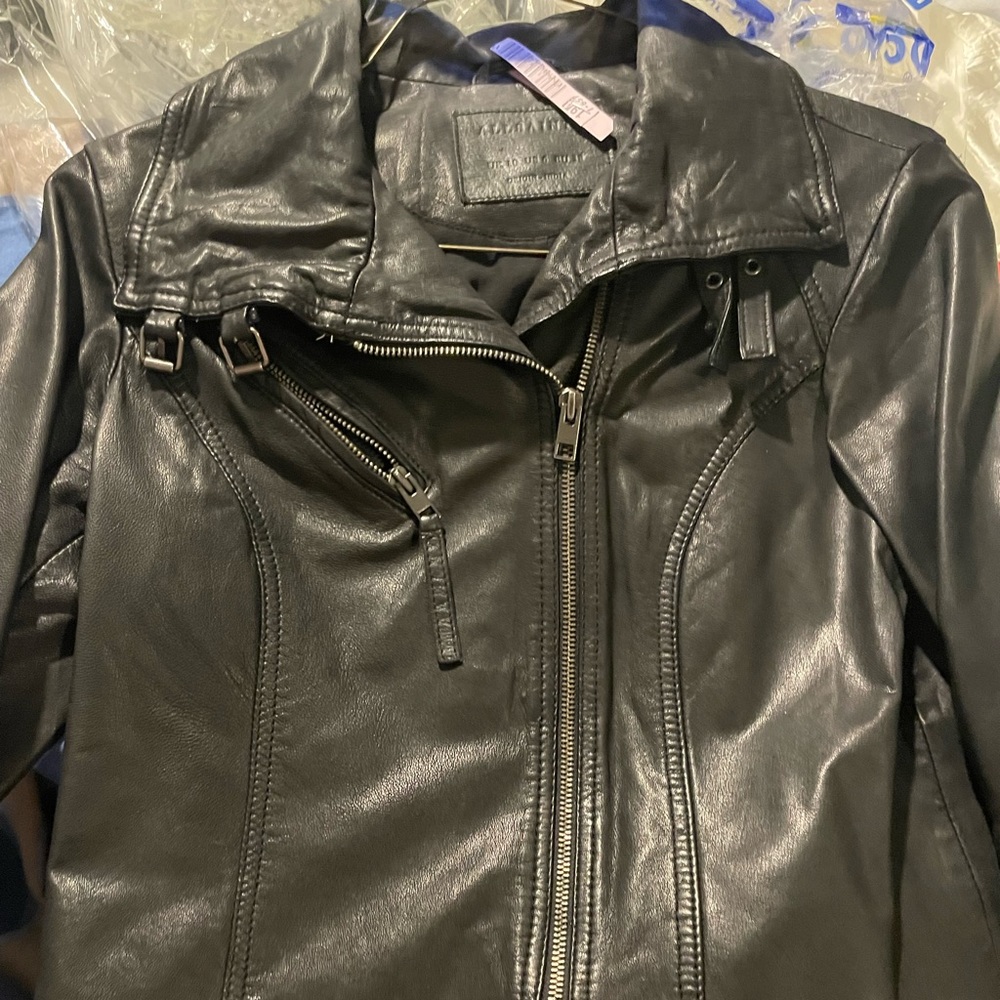 All saints black leather jacket